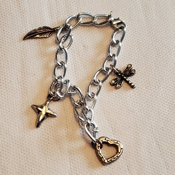 7.5" Silver Tone Charm Bracelet Nature Theme Style - Picture 1 of 4